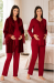 Effortt 8088V Vişne Kadife Sabahlıklı Dantelli Lohusa Pijama Takımı
